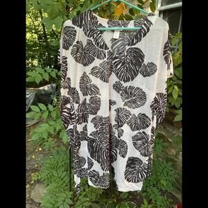 H& M Tan and Black Palm Leaf Tunic/Coverup with Belt, Tropical  Size Small